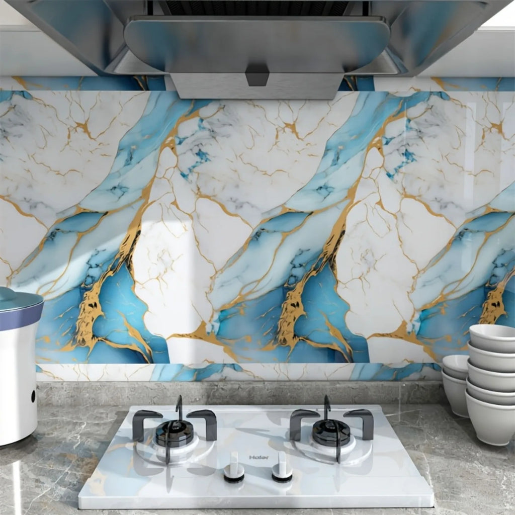 8M Marble Decor Stickers for Kitchen Cabinet Countertop Renovation Self Adhesive Waterproof Oil Proof Aluminum Foil Wallpaper