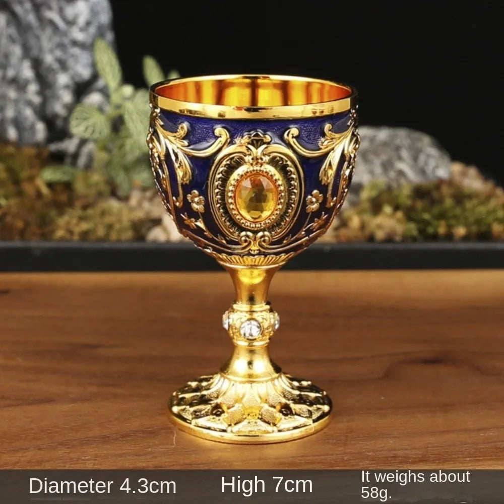 Vintage Embossed Wine Cup Metal European Style Goblet Drinkware Anti-break Diamond-encrusted White Wine Cup