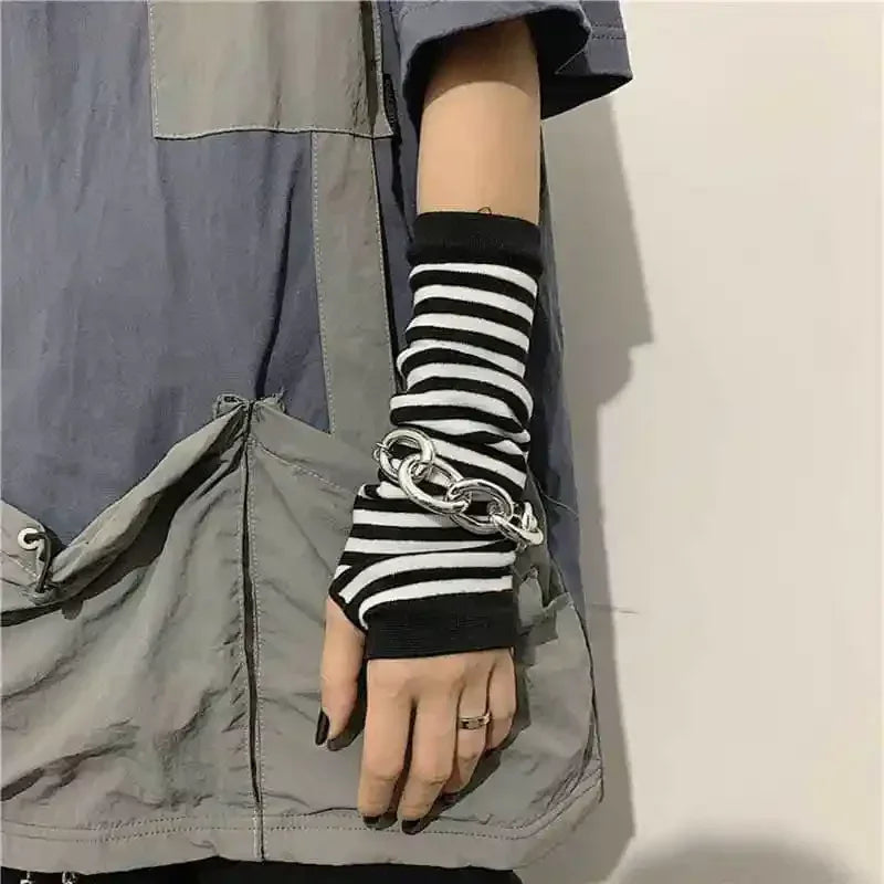 Black Punk Long Fingerless Gloves Cuff for Women Men Sport Outdoor Gloves Elbow Mittens Cool Stretch Arm Warmer Y2k Accessories