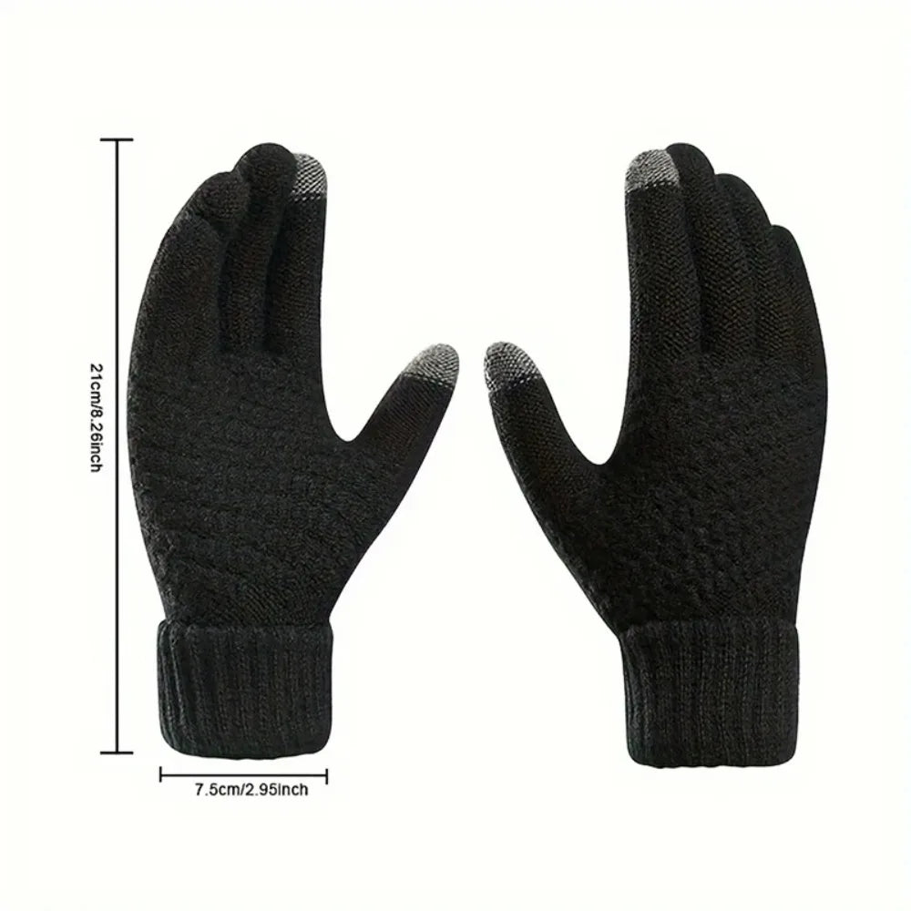 Men's and Women's Winter New Minimalist Knitted Gloves with Mobile Touch Screen Operation Thick and Warm Outdoor Gloves