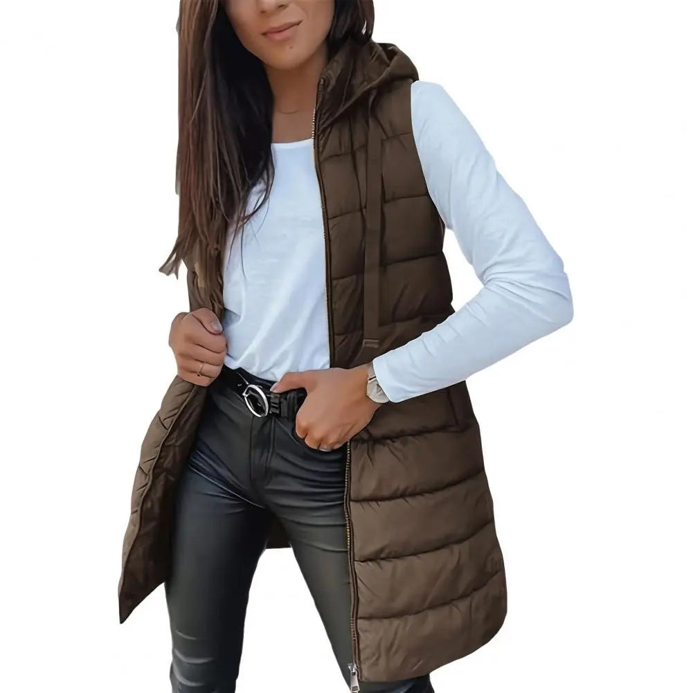 2025 Women  Down Vest Women's Puffer Vest Casual Zip Up Quilted Padded Vest Hooded Sleeveless Down Jacket Winter Warm Outerwear