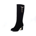 Autumn Winter Knee High Boots Women Black Red Flock Women's High Boots Luxury Casual Low Heels Fashion Long Party Shoes Female
