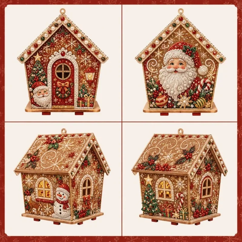 Christmas 3D House Pearl Painting DIY Set Cottage Diamond Painting Set Wooden Art Christmas Tree Ornaments For Home Decora Gifts