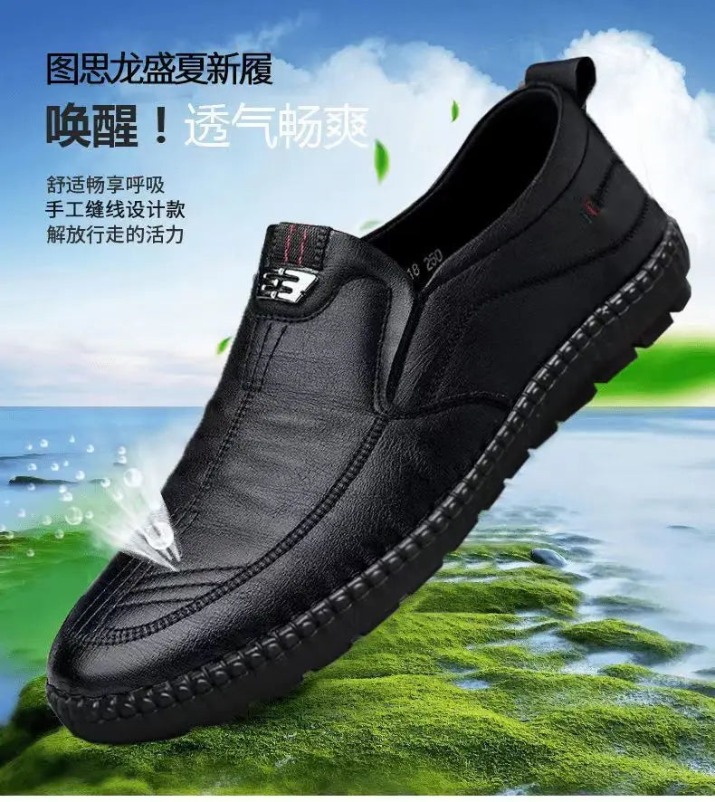 Mens PU Leather Loafers Non Slip Walking Flats Breathable Outdoor Slip on Casual Shoes for Male Work Office Driving Sneakers2