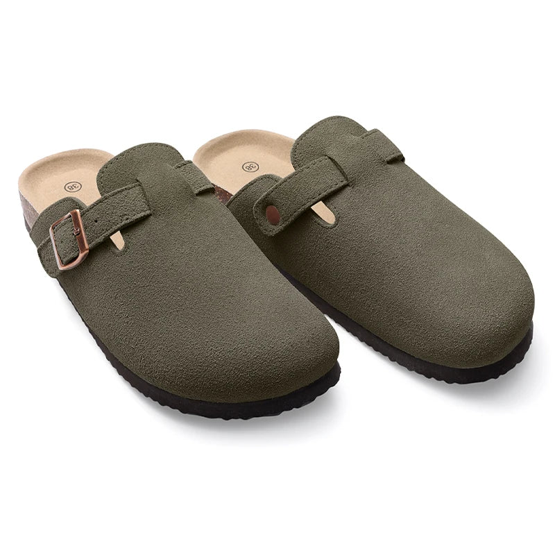 Kidmi Men's Cork Footbed Slide Sandal Slip On Sandals  Women Cork Sandals Nonslip Beach Sandals Female Adjustable Buckle Slides