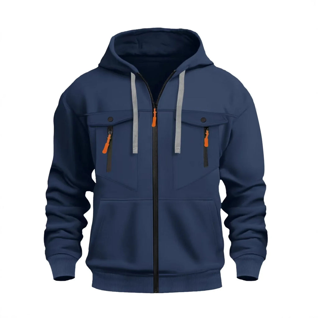 Casual Men's Zip-Up Hoodie Trendy Streetwear Comfortable Loose Fit Autumn Winter Keep Warm Sweatshirt Fashionable Men's Clothing