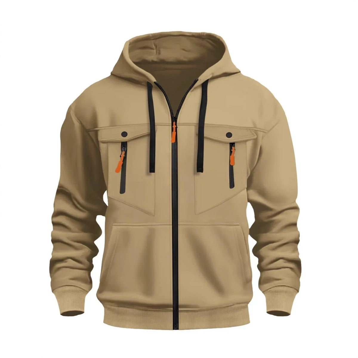 Casual Men's Zip-Up Hoodie Trendy Streetwear Comfortable Loose Fit Autumn Winter Keep Warm Sweatshirt Fashionable Men's Clothing