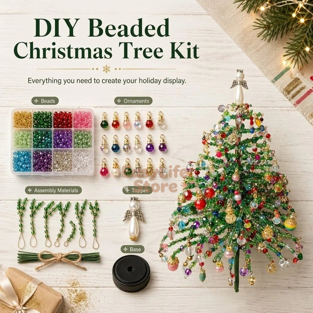 DIY Beaded Christmas Tree Kit with Lights for Adults, Tabletop Decor DIY Set Christmas Halloween Ornaments Xmas Decor