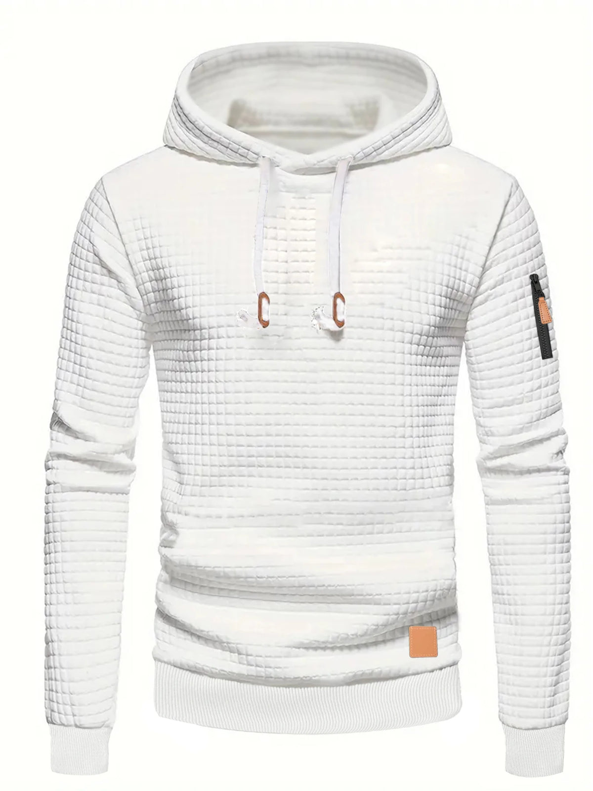 Men's Waffle Pattern Hoodie Autumn/Winter Casual Solid Pullover Warm Sweatshirt Loose Outdoor Sports Hoodie Tops Men's Clothing