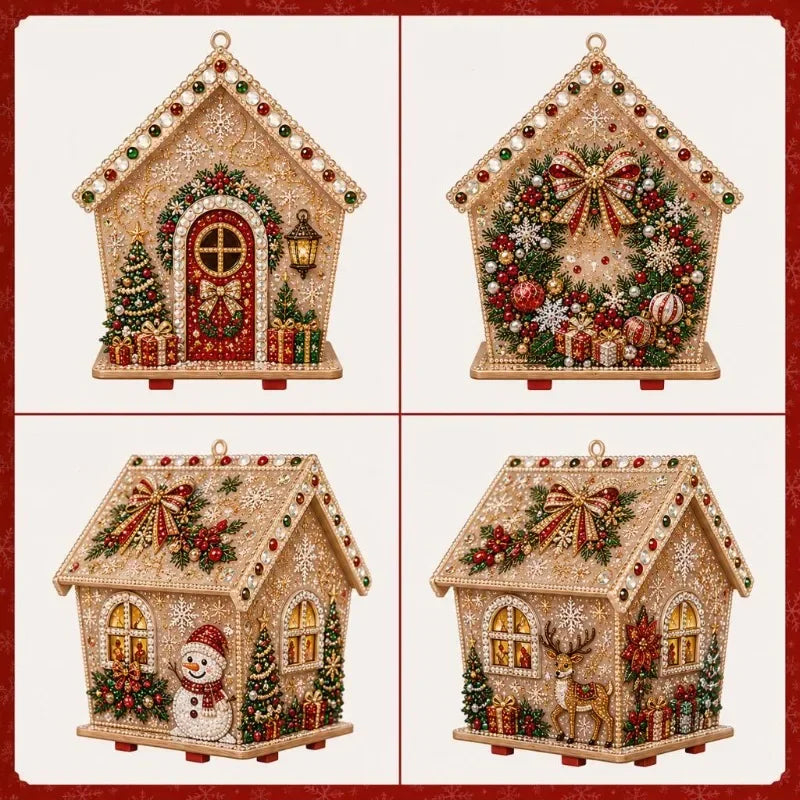 Christmas 3D House Pearl Painting DIY Set Cottage Diamond Painting Set Wooden Art Christmas Tree Ornaments For Home Decora Gifts