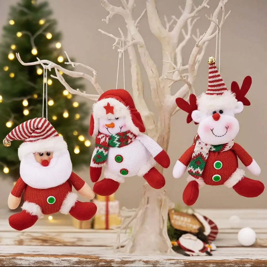 Christmas Plush Hanging Ornaments Santa Snowman Reindeer Doll Pendant with Scarf for Xmas Tree Home Holiday Party Decor