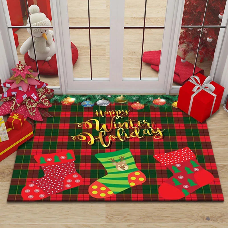 Christmas Decor Carpet - Red Festive Floor Mat, Living Room Holiday Rug, Non-Slip & Easy to Clean, Great Xmas Gift Idea for Fami