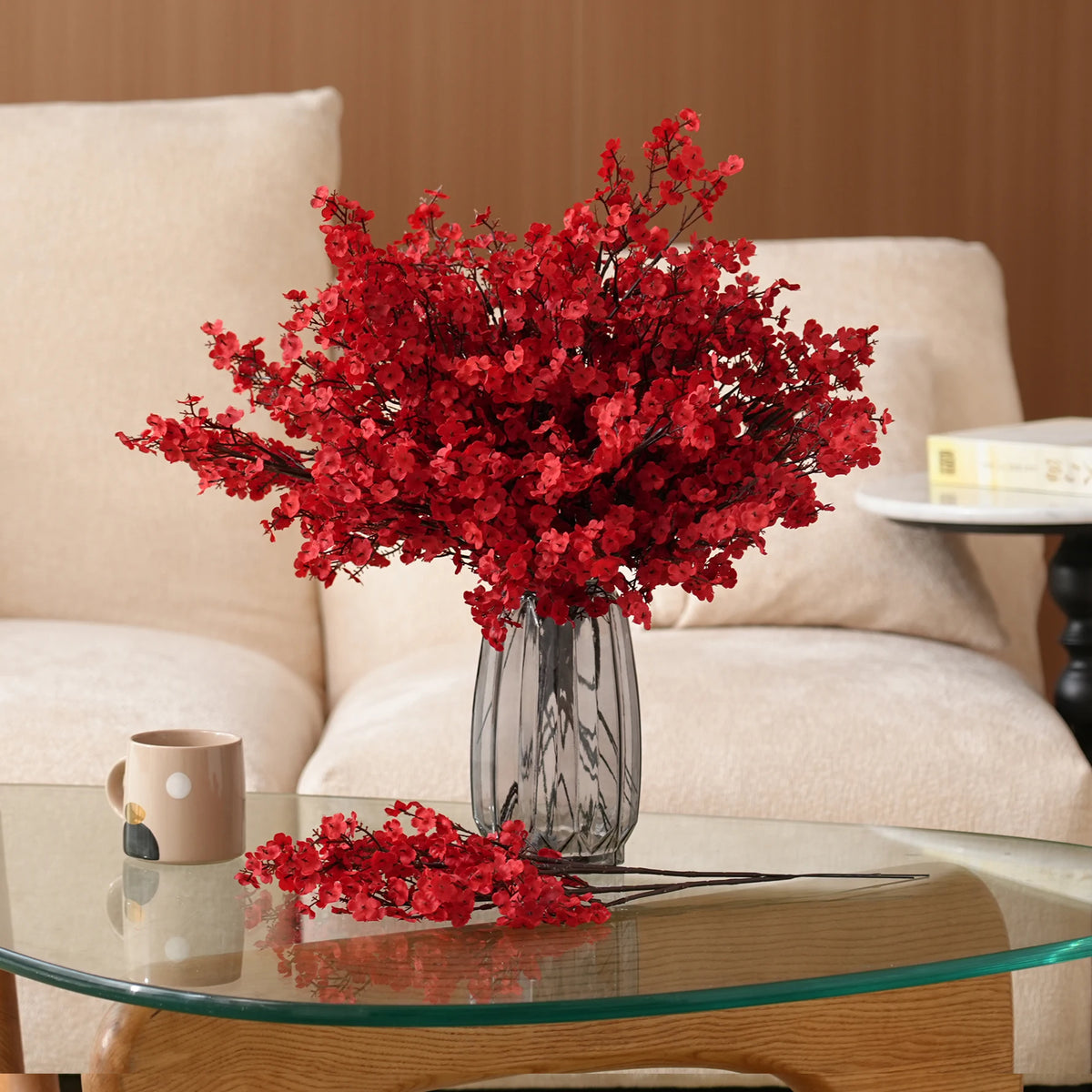 HMEOT Romantic Red Babysbreath Flower Branch Wedding Bridal Hand Bouquet Accessories Banquet Photo Home Table Decor Props H3910