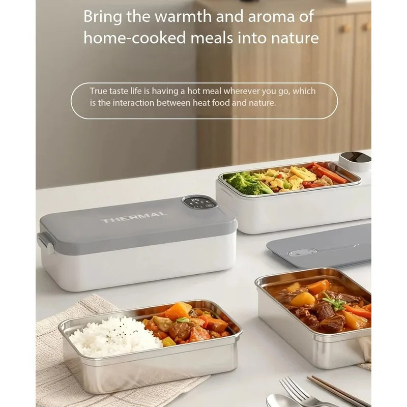 Portable Heated Lunch Box 304 Stainless Steel Container USB-Powered No Water Added Design for Office Car & Travel Meal Warming