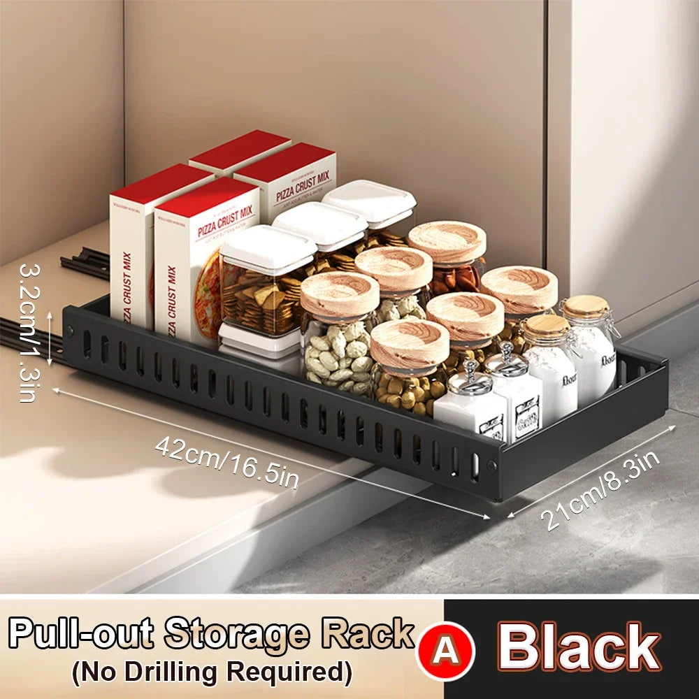 Pull‑out Sliding Kitchen Storage Rack Multifunctional Drawer Organizer for Pan Lids Spices Bowls Plates Cookware Storage