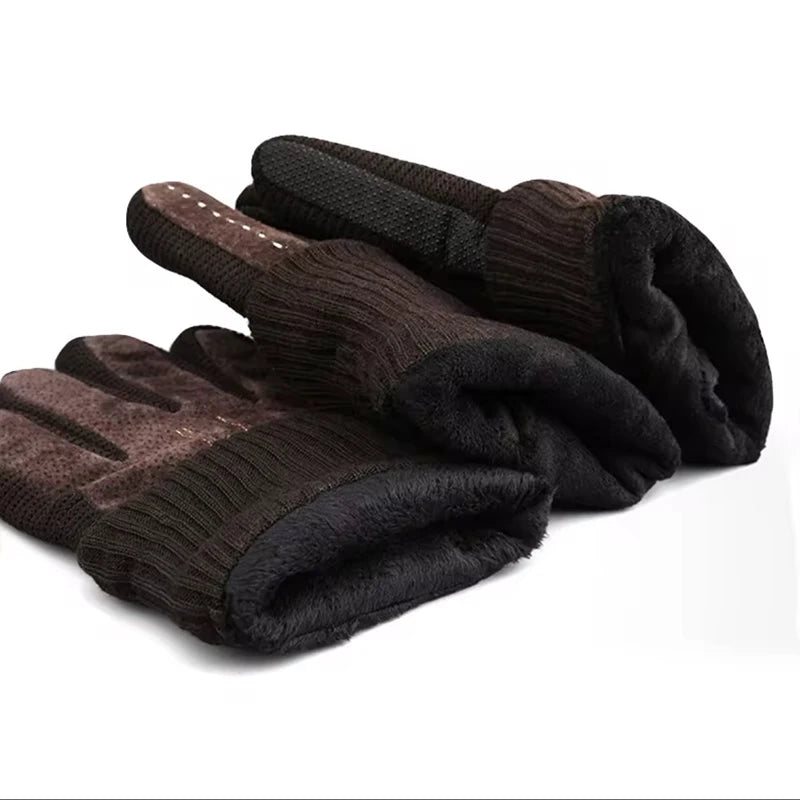 Gloves Men's Winter Cycling Motorcycle Windproof Cold Insulation Warm Leather Touch Screen Anti-Slip Thick Pile
