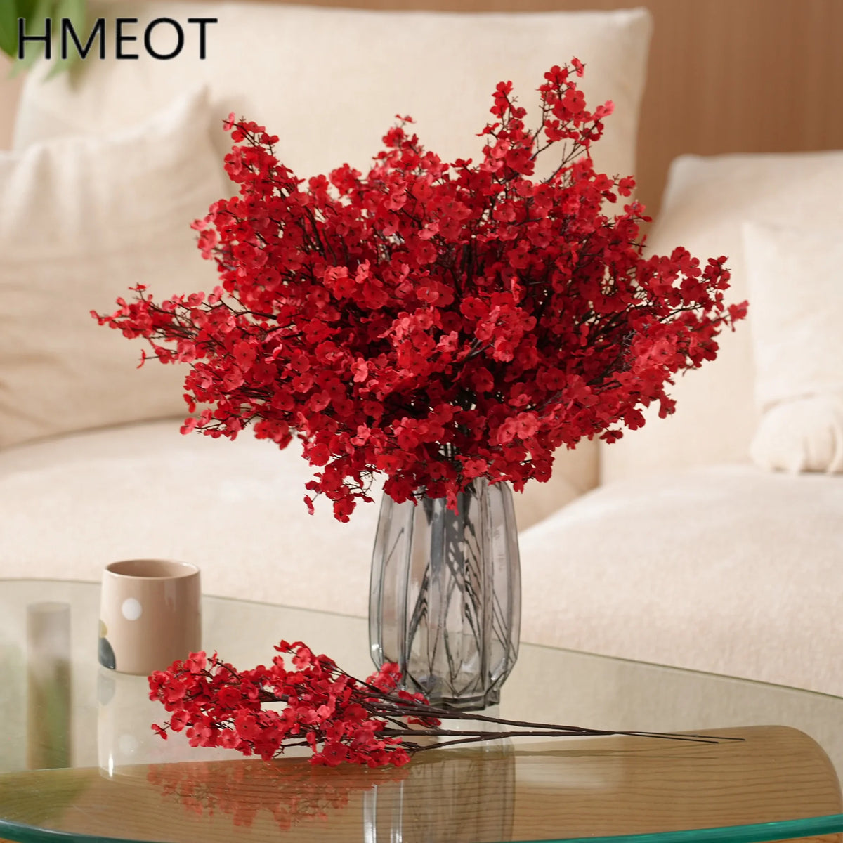 HMEOT Romantic Red Babysbreath Flower Branch Wedding Bridal Hand Bouquet Accessories Banquet Photo Home Table Decor Props H3910