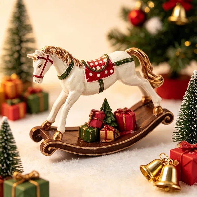 Christmas Decor Gift Resin Rocking Horse Ornament Home Living Room Bookcase Room Layout Decor Figurine Present