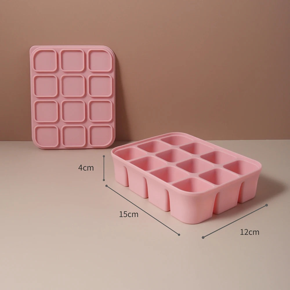 Baby Ice Cube Tray Silicone with Lids Flexible Ice Molds for Beverages,Baby Food Storage Mould, BPA-free
