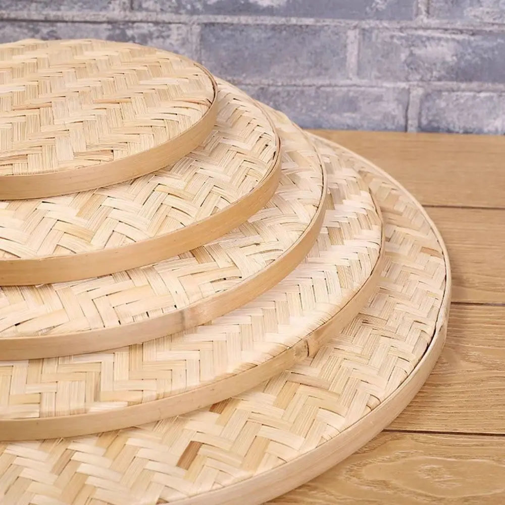 4 Size Hand-woven Bamboo Sieve Hand-painted Bamboo Raft Round Dustpan DIY Decorative Fruit Bread Basket Kitchen Storage Tray