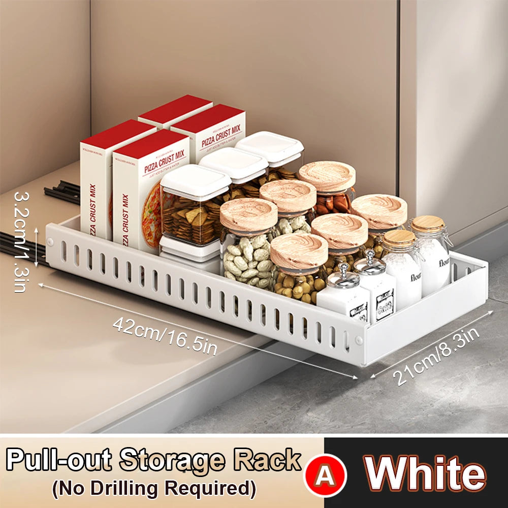 Pull‑out Sliding Kitchen Storage Rack Multifunctional Drawer Organizer for Pan Lids Spices Bowls Plates Cookware Storage