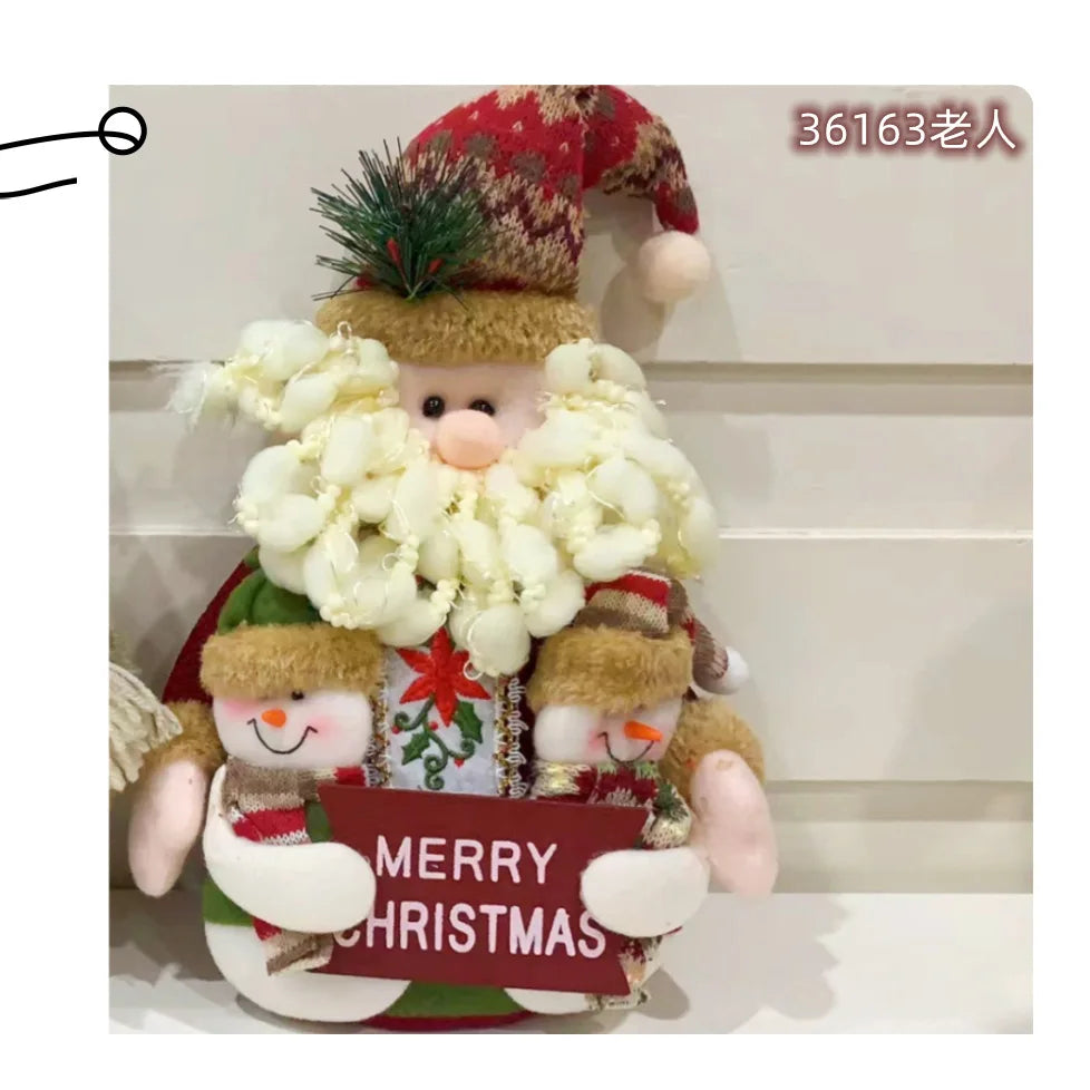 Christmas Dolls Decoration Short Plush Printe Santa Claus Snowman Doll for Christmas Tree Ornaments Figurin Room Decor Gift