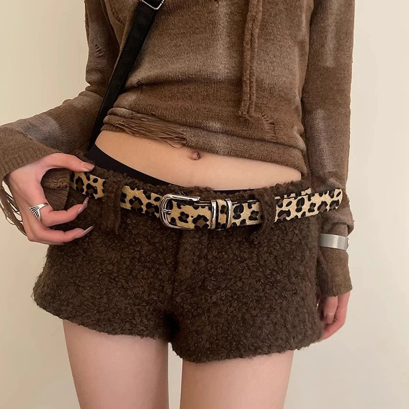 Y2K Retro Leopard Print Belt Fashionable Women's Punk Alloy Buckle Alloy Buckle PU Leather Decorated Belt