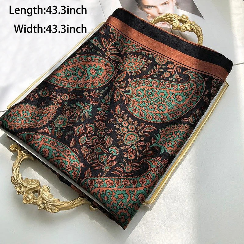 Paisley Print Square Scarf Vintage Imitation Silk Shawl Scarf Elegant Cashew Pattern Women Windproof Outdoor Head Wrap