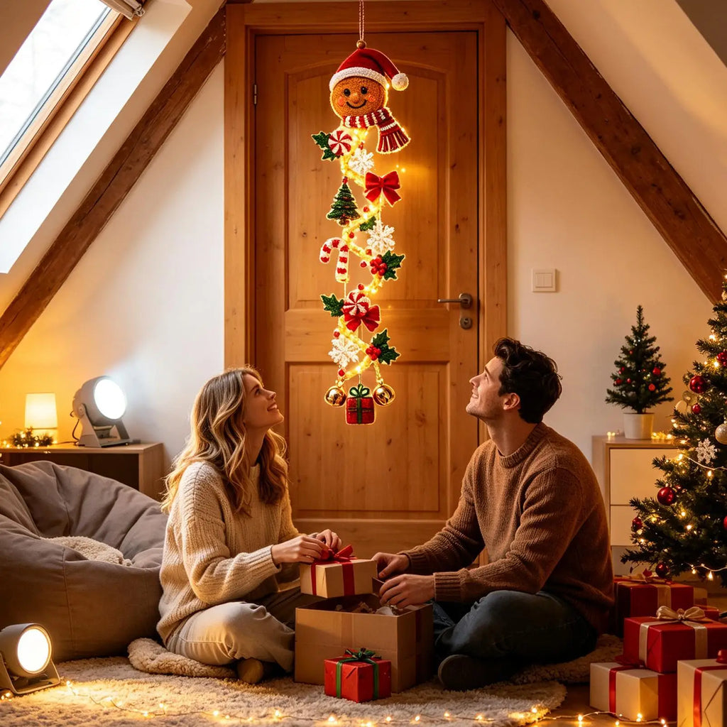 Glowing Christmas Door Decor Hangable Seasonal Accent Quilted Swag Christmas Lighted Door Decoration for Home Farmhouse Villa