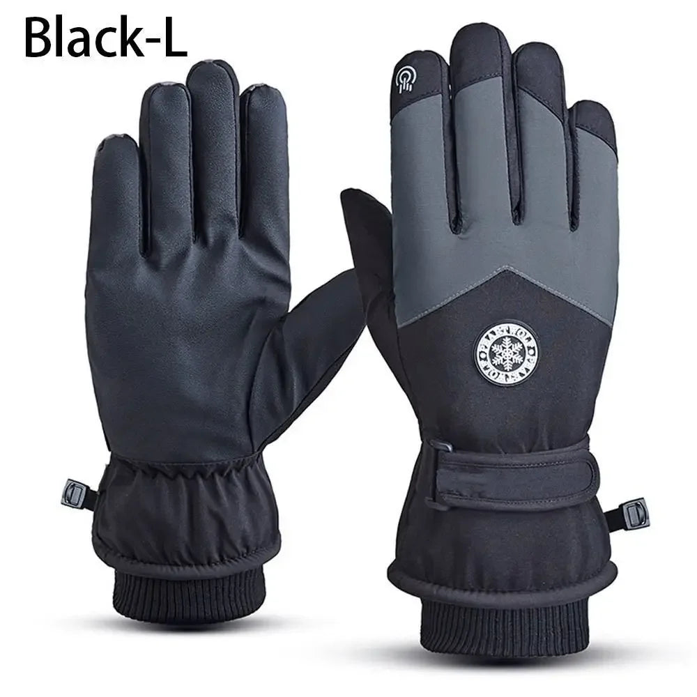 Winter Snowboard Ski Gloves PU Leather Non-slip Touch Screen Waterproof Motorcycle Cycling Fleece Warm Riding Gloves