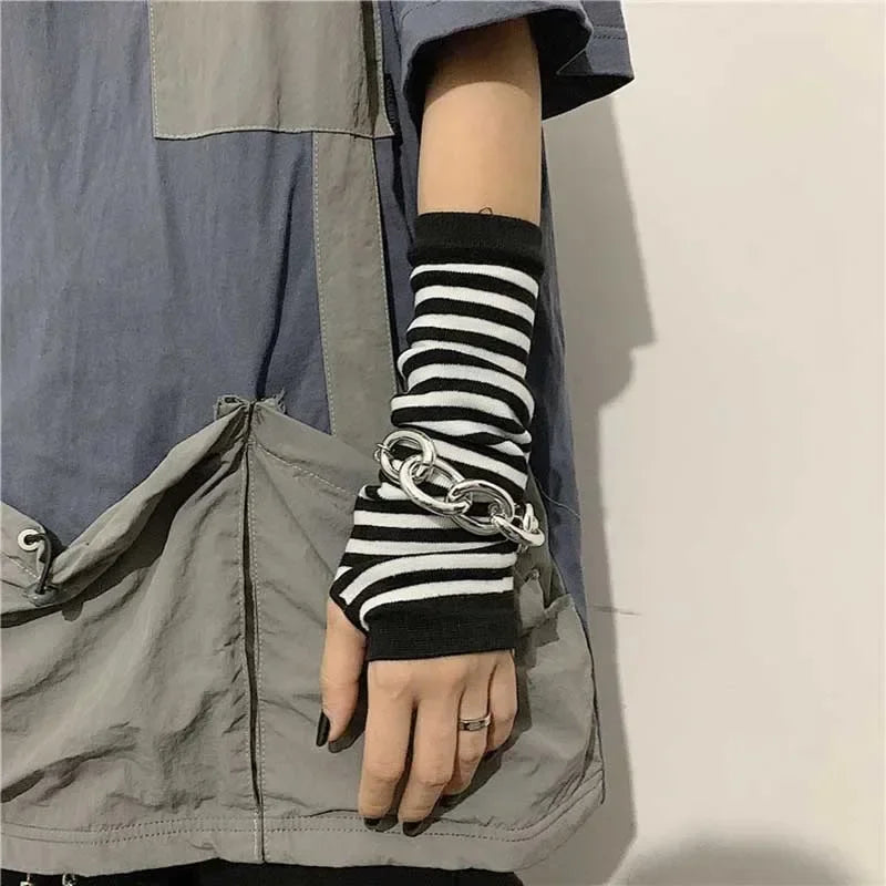 Black Punk Long Fingerless Gloves Cuff for Women Men Sport Outdoor Gloves Elbow Mittens Cool Stretch Arm Warmer Y2k Accessories