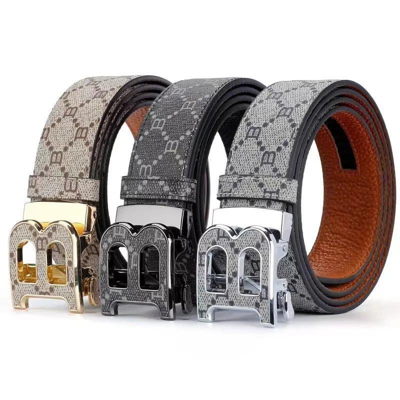 New luxury brand men's belt fashion business alloy needle buckle men's belt B buckle head waist belt for men