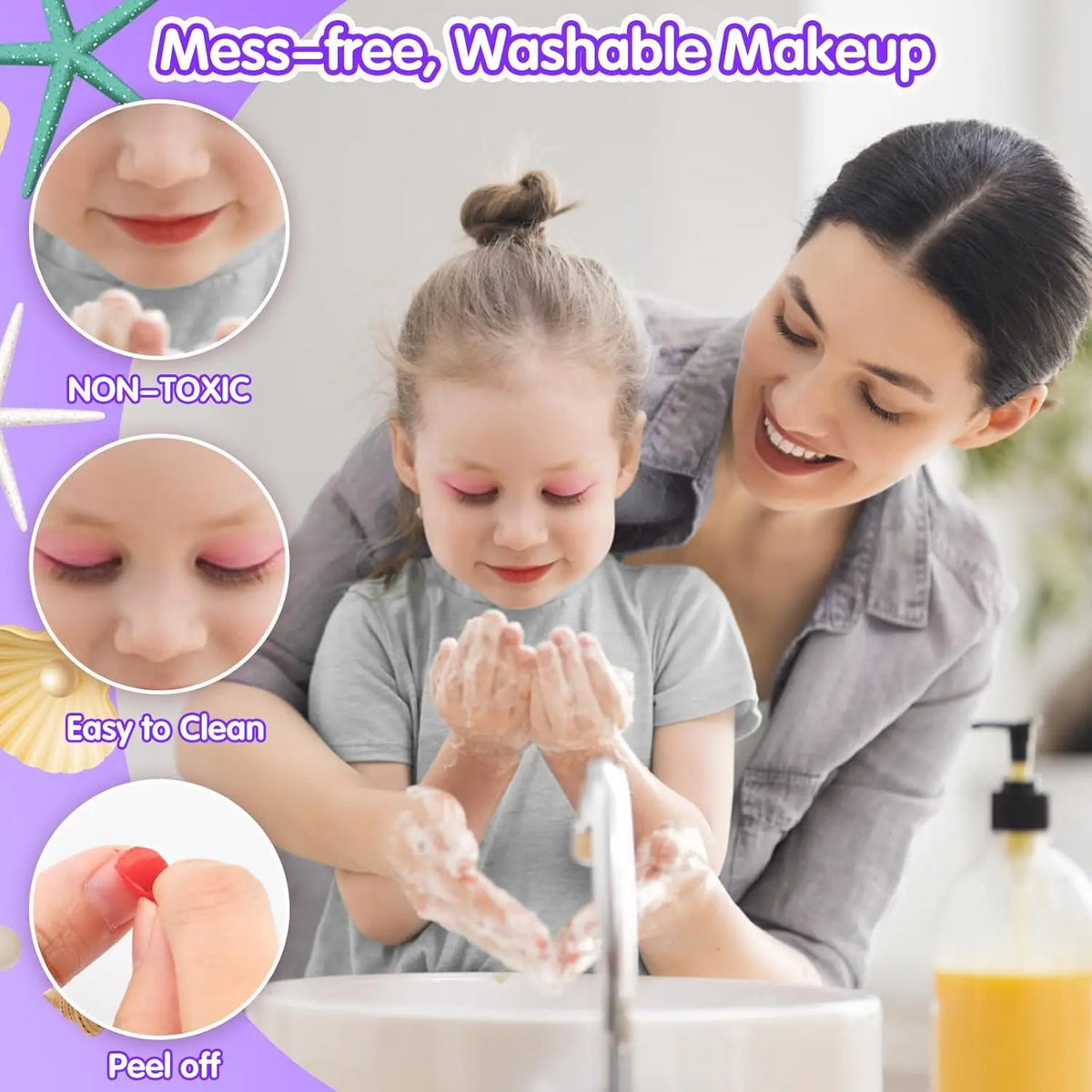 Crystal Makeup Set for Girls Washable Makeup Kit Kids Nail Art Kit with Cosmetic Case Non-toxic Safe Birthday Gifts