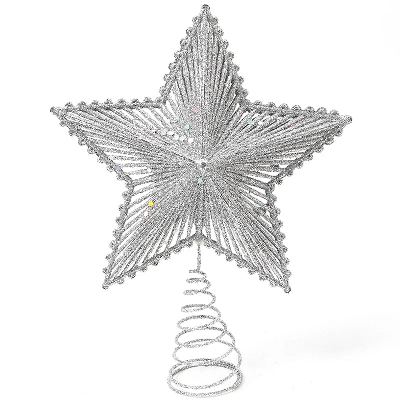 Christmas Tree Top Decor Glitter Hollow Star for Home Room Decoration Xmas Tree Ornaments Navidad New Year 2025 Gift Accessories