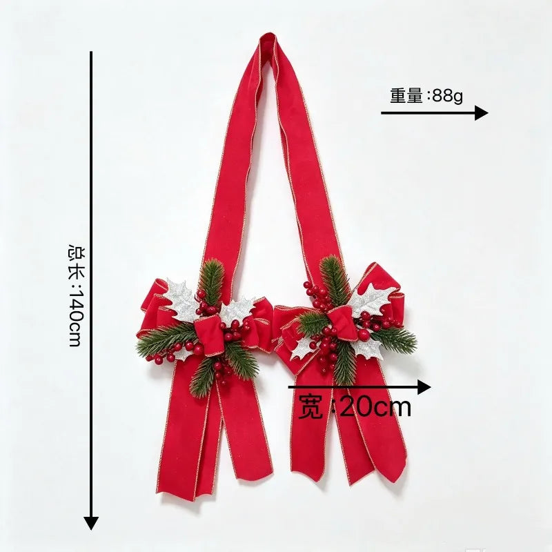 Christmas Door Bow Scapulars Decorations with Pine Branches and Red Berry Xmas New Years Christmas Pendant Outdoor Decoration