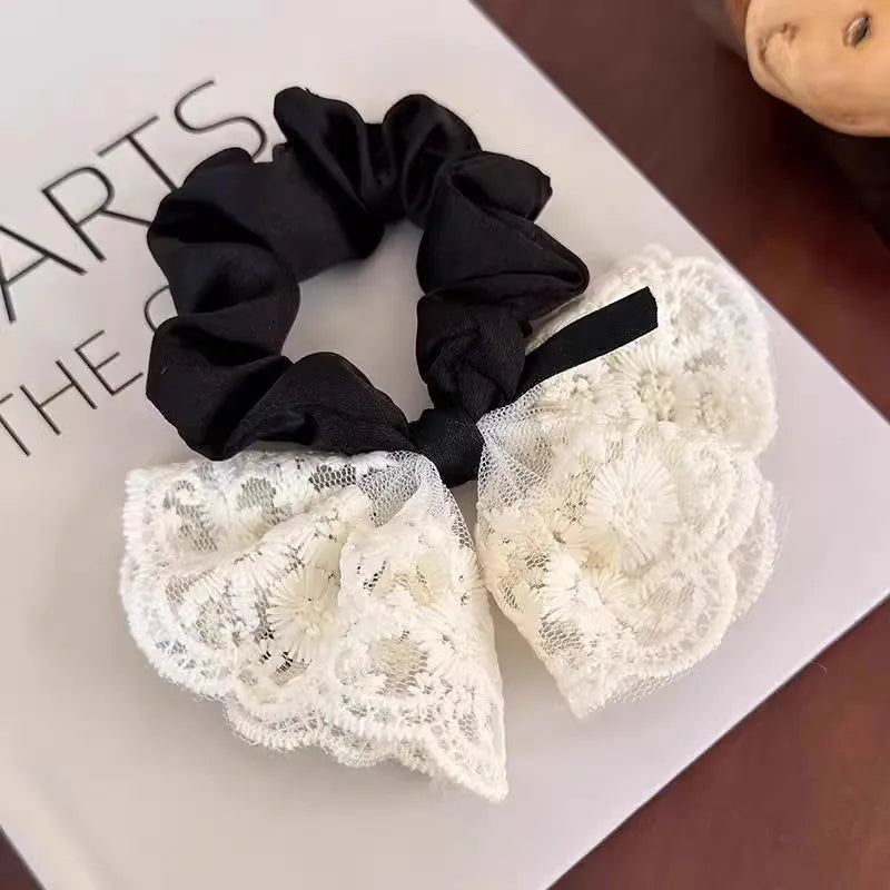 Elegant Lace Bow Hair Band For Women Girls Sweet Hair Ornament Scrunchie Hair Tie Rubber Band Hair Rope Fashion Hair Accessories