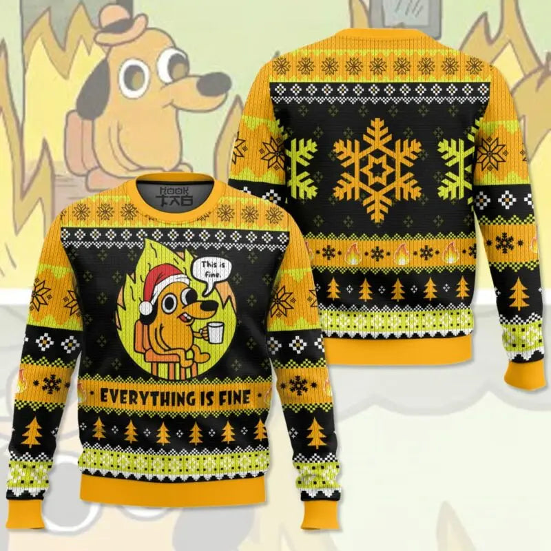 This is Fine Meme Christmas Ugly Sweater 2025 Winter Warm Gift Holiday Christmas Party Funny Pullover Plus Size Xmas Jumper