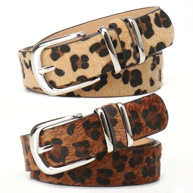 Y2K Retro Leopard Print Belt Fashionable Women's Punk Alloy Buckle Alloy Buckle PU Leather Decorated Belt