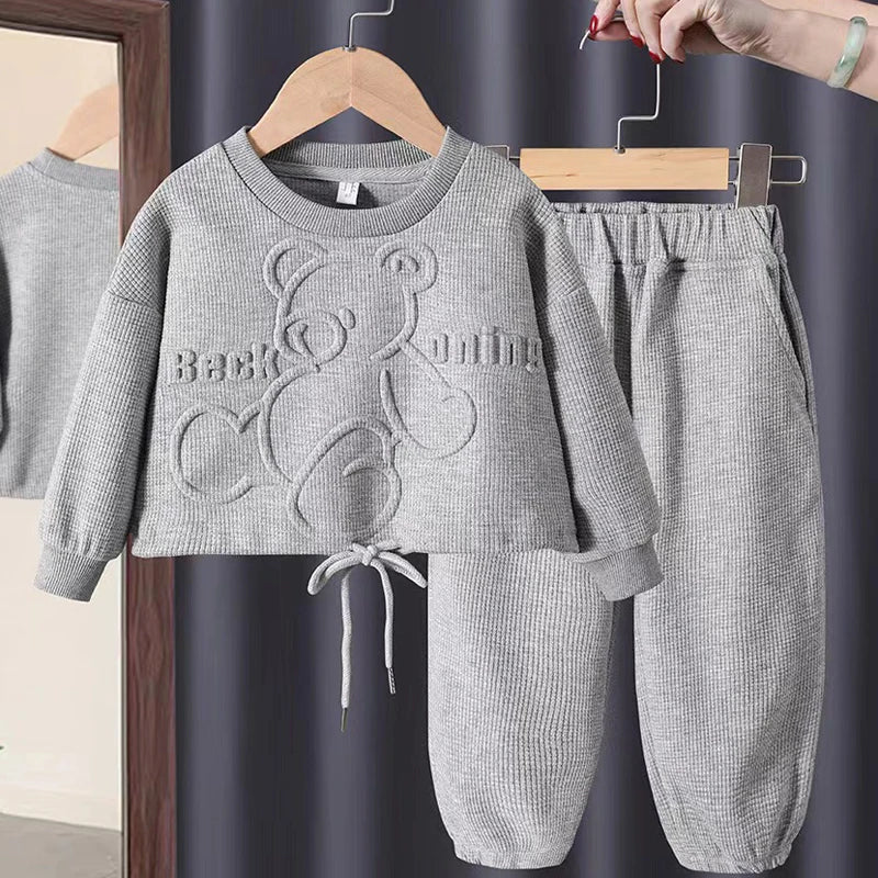 3-8 Years Girls Casual Clothing Set Spring Autumn New Cartoon Bear Pri ...