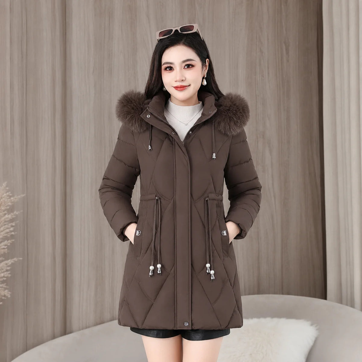 2026 Fashion Winter Women Parkas Long Slim Fashion Korean Big Fur Collar Zipper All-match Warm Down Jacket