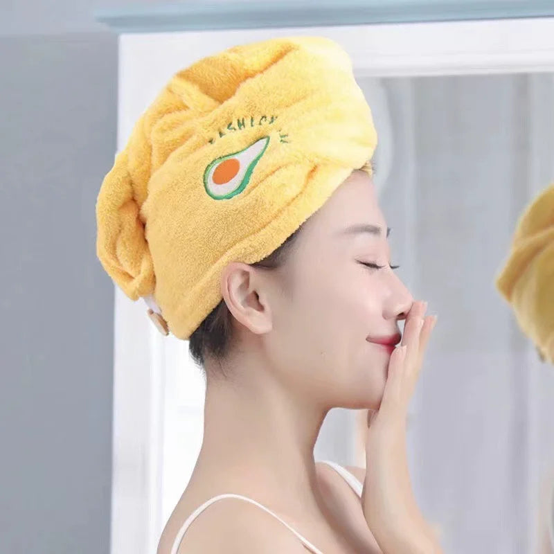 Coral Plush Thick Dry Hair Cap Cartoon Embroidery Absorbent Triangle Cap Women's Bath Cap Absorbent Dry Hair Towel