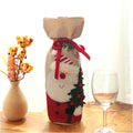 2pcs Christmas Wine Bottle Gift Bags Burlap Reusable Fabric Drawstring with Blank Labels & Rope Ideal for Christmas Gifting D