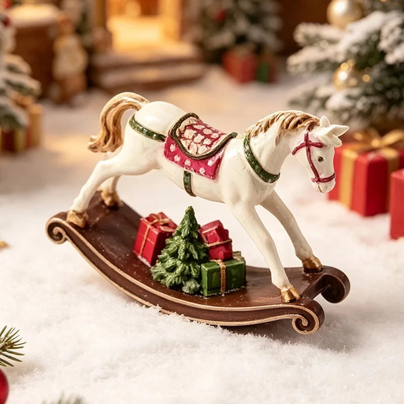 Christmas Decor Gift Resin Rocking Horse Ornament Home Living Room Bookcase Room Layout Decor Figurine Present