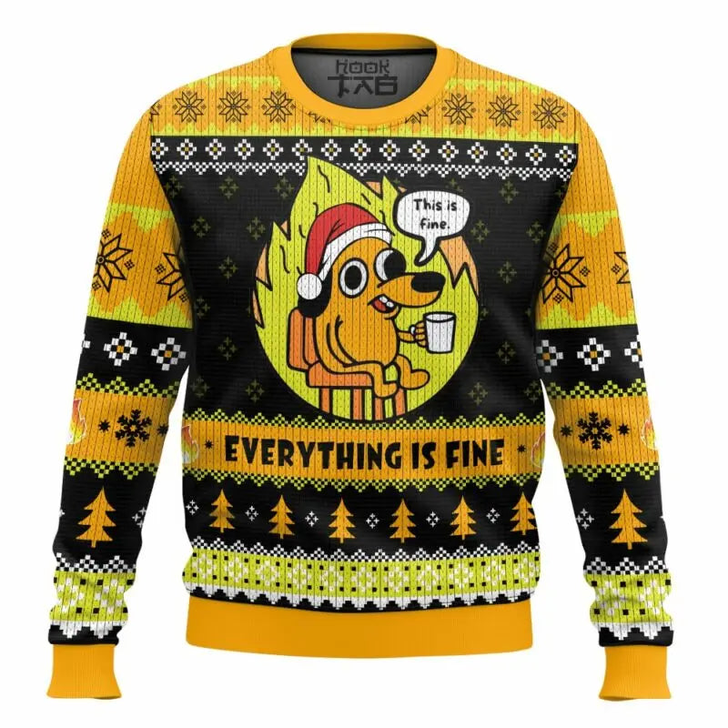 This is Fine Meme Christmas Ugly Sweater 2025 Winter Warm Gift Holiday Christmas Party Funny Pullover Plus Size Xmas Jumper