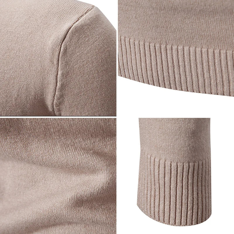 Autumn New Sweater Men's Half High Neck Basic Solid Color Casual Versatile Round Neck Knit with Slim Fit Elastic Sweater Inside
