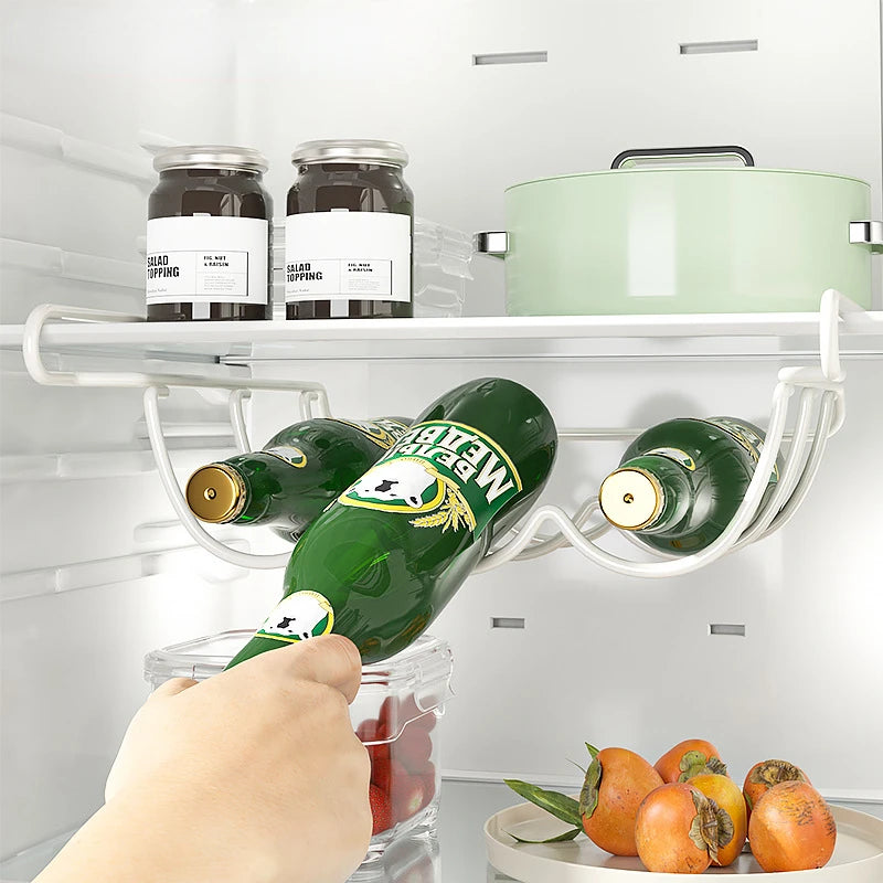 Creative Refrigerator Beer Bottle Organizer Rack - Wine Display Shelf with Holder Hook for Home Kitchen Storage and Organization