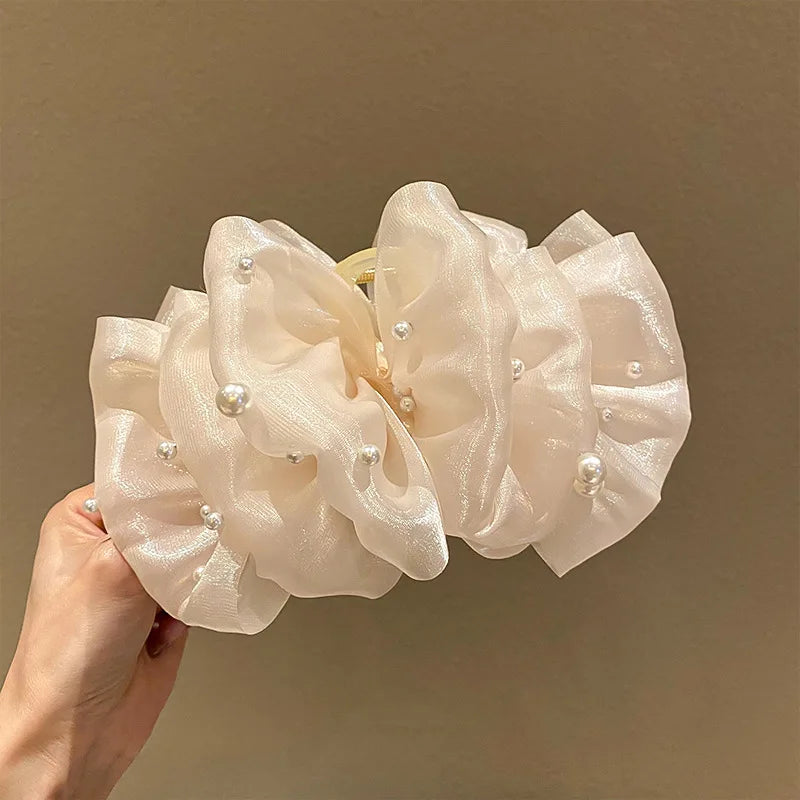 Elegant Temperament Pearl Big Bubble Hair Clip for Woman Shark Clip Fashion Girls Back Head Hair Clamp