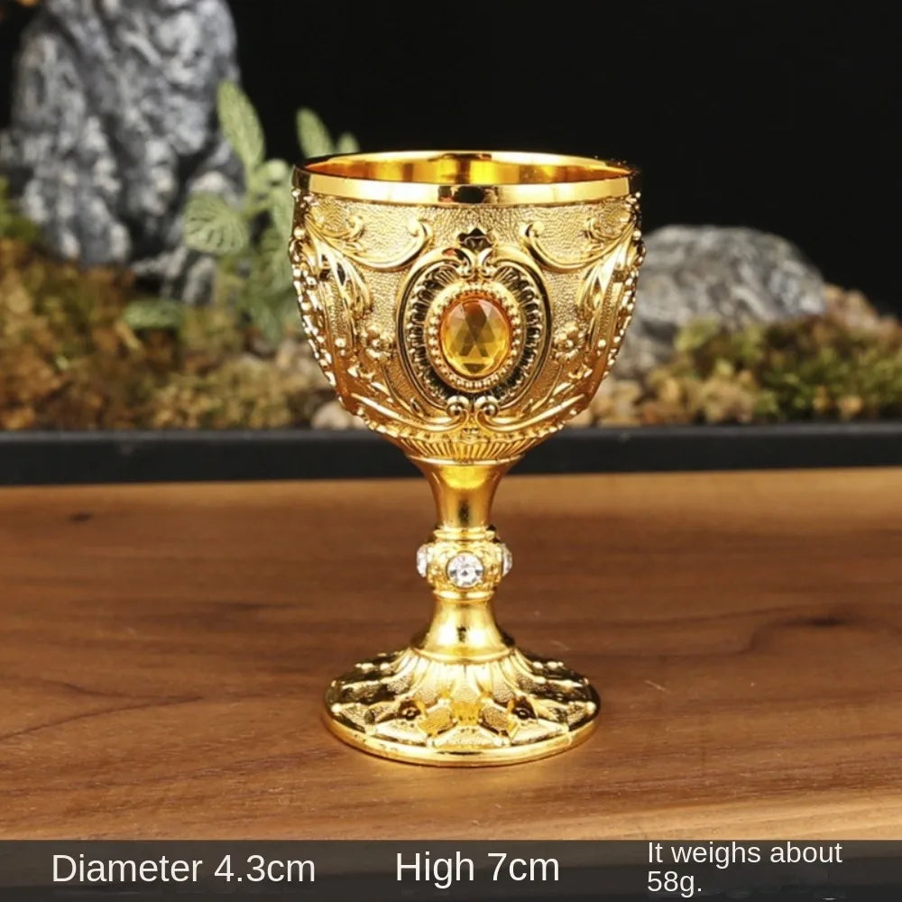 Vintage Embossed Wine Cup Metal European Style Goblet Drinkware Anti-break Diamond-encrusted White Wine Cup