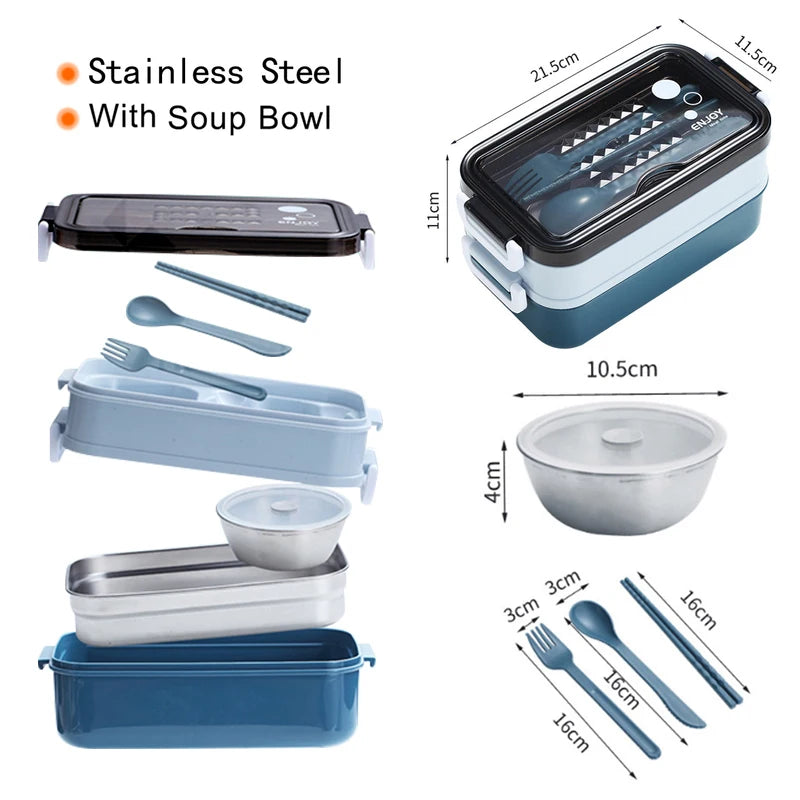 Stainless Steel Lunch Box Bento Double Layer Box Student Office Worker Food Container Microwae Heating Lunch Food Storage Box