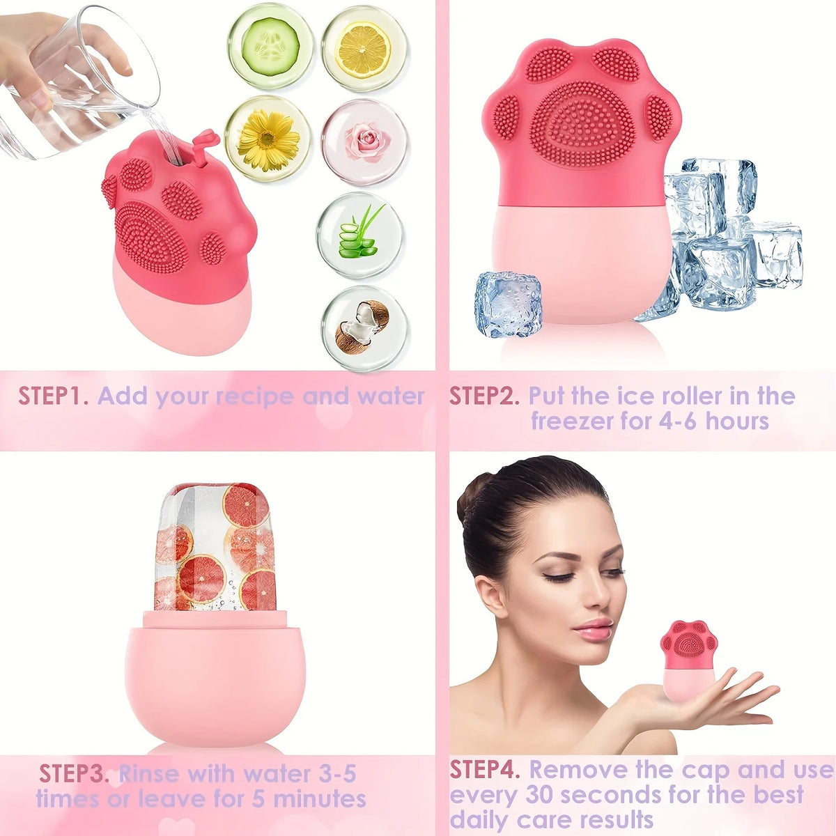 Ice Roller for Face Beauty Ice Roller With Cosmetic Brush Scrubber Mat Pad Cleaning Tool Skin Care Tools Perfect Gift for Women